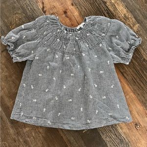 Madewell Puffed Sleeve Gingham Check Black & White Linen Blend Top Size Small